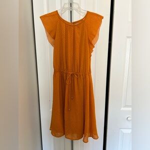 Women’s Pumpkin Orange H&M Medium Flutter Sleeve Dress Lined Mini